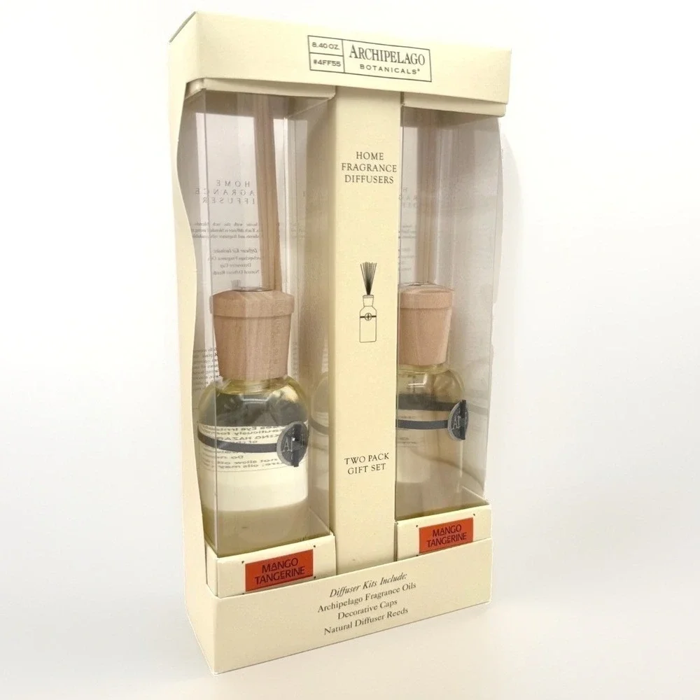 Archipelago Botanicals Mango Tangerine Reed Diffuser Gift Set 2 Pack 8.4 oz New